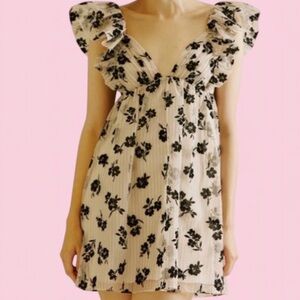 Storia Floral Ruffle Babydoll Mini Tie Back Dress Size L